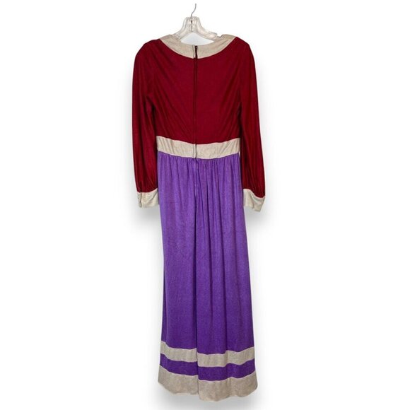 Vintage Maxi Dress 60s 70s Purple Red Retro Small - Picture 3 of 9